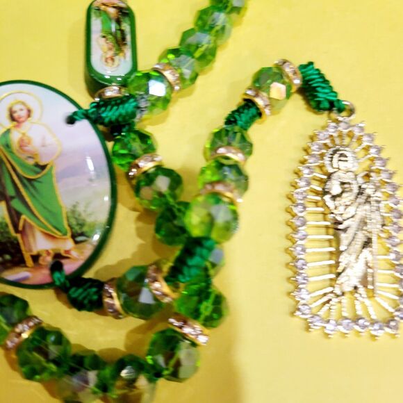San Judas Tadeo Rosario Necklace crystal beads Rosary Saint Jude 10mm 2 sided - Picture 3 of 12